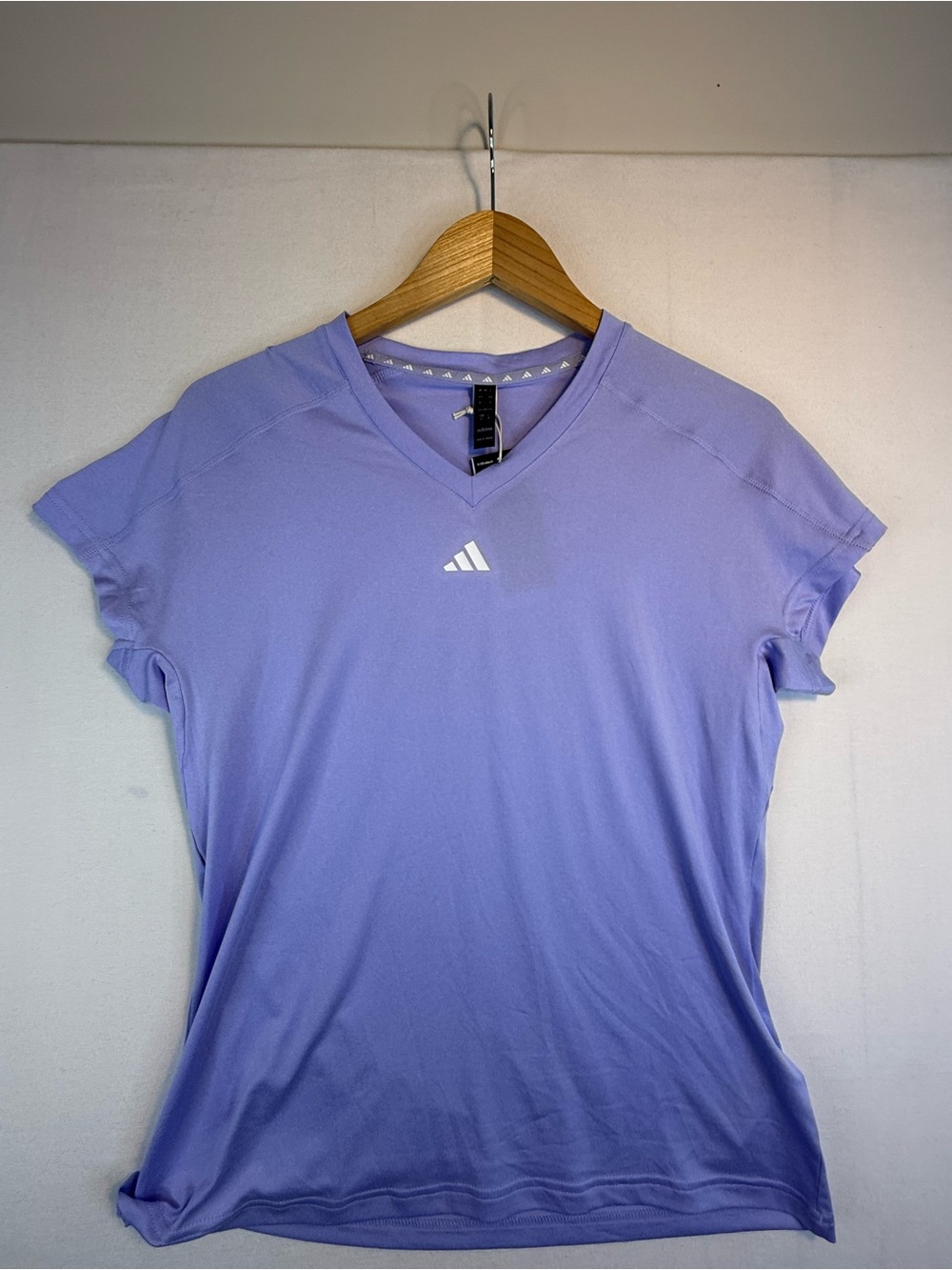 adidas Lavender Short Sleeve V‑Neck Athletic Top